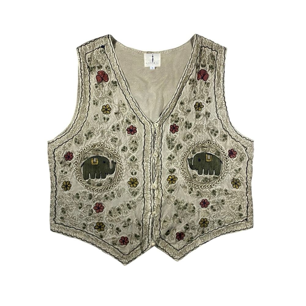 Vintage Ann Mai Elephant Embroidered Vest - L